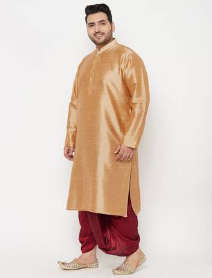 Men's rose gold and maroon silk blend kurta and dhoti set 2