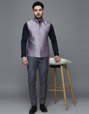 lavender solid nehru jacket with self shine 5