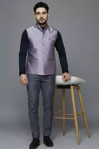 lavender solid nehru jacket with self shine