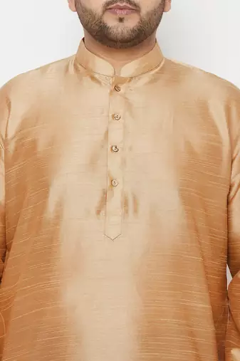 Men's rose gold and maroon silk blend kurta and dhoti set