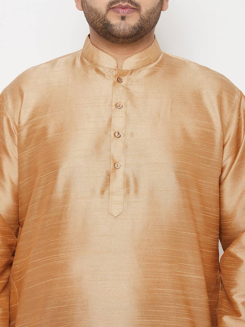 Men's rose gold and maroon silk blend kurta and dhoti set