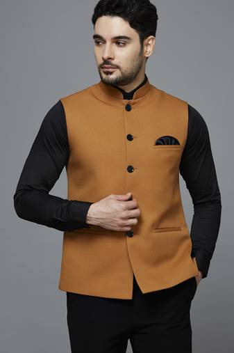 tan solid nehru jacket