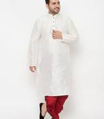 Men's white and maroon silk blend kurta and dhoti set