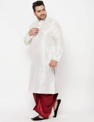 Men's white and maroon silk blend kurta and dhoti set 2