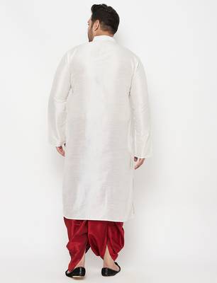 Men's white and maroon silk blend kurta and dhoti set 3