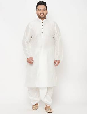 Men's white silk blend kurta and dhoti set 1