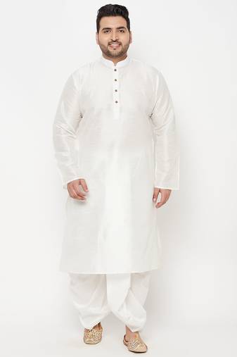 Men's white silk blend kurta and dhoti set