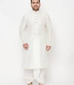 Men's white silk blend kurta and dhoti set
