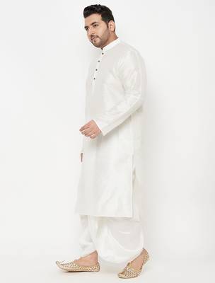 Men's white silk blend kurta and dhoti set 2