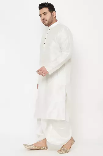 Men's white silk blend kurta and dhoti set