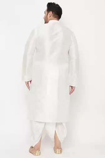 Men's white silk blend kurta and dhoti set
