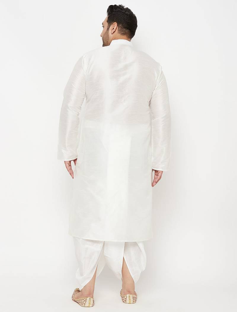 Men's white silk blend kurta and dhoti set