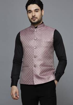 pink ethnic motif jacquard nehru jacket 1