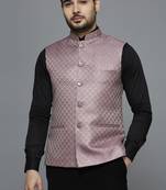 pink ethnic motif jacquard nehru jacket