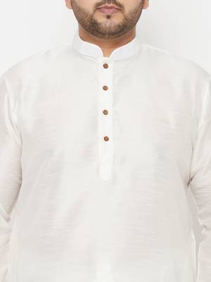 Men's white silk blend kurta and dhoti set 4