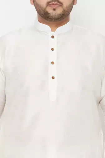 Men's white silk blend kurta and dhoti set