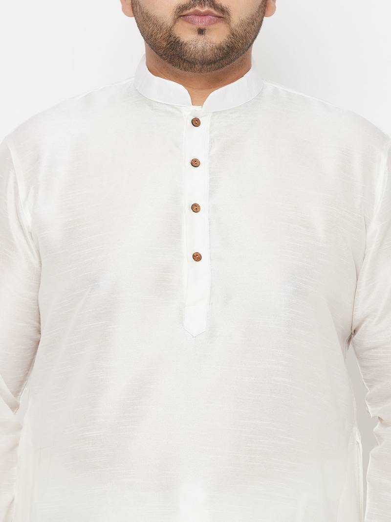 Men's white silk blend kurta and dhoti set