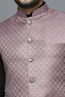 pink ethnic motif jacquard nehru jacket 4