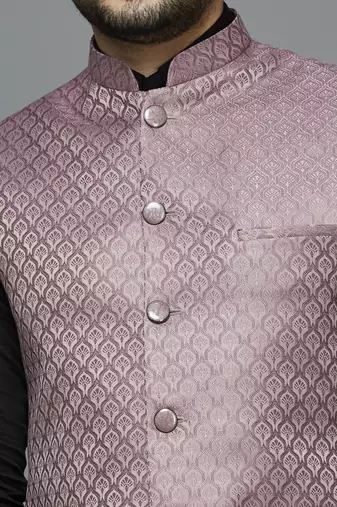 pink ethnic motif jacquard nehru jacket