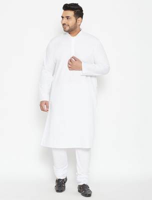 Men's white silk blend kurta 5