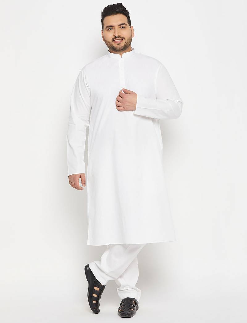 Men's white pure cotton kurta pyjama set