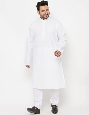 Men's white cotton blend kurta pyjama set 1