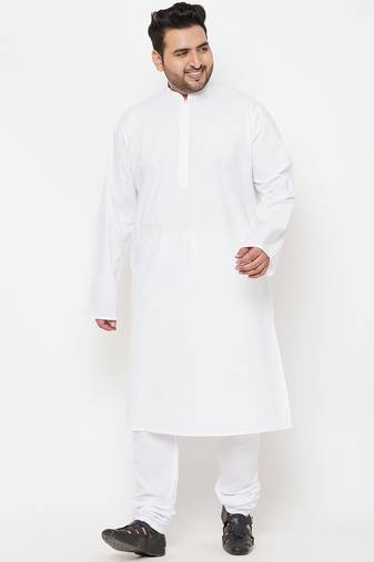 Men's white cotton blend kurta pyjama set