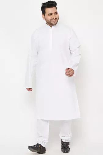 Men's white cotton blend kurta pyjama set