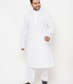Men's white cotton blend kurta pyjama set