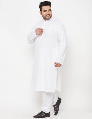 Men's white cotton blend kurta pyjama set 2