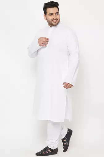 Men's white cotton blend kurta pyjama set