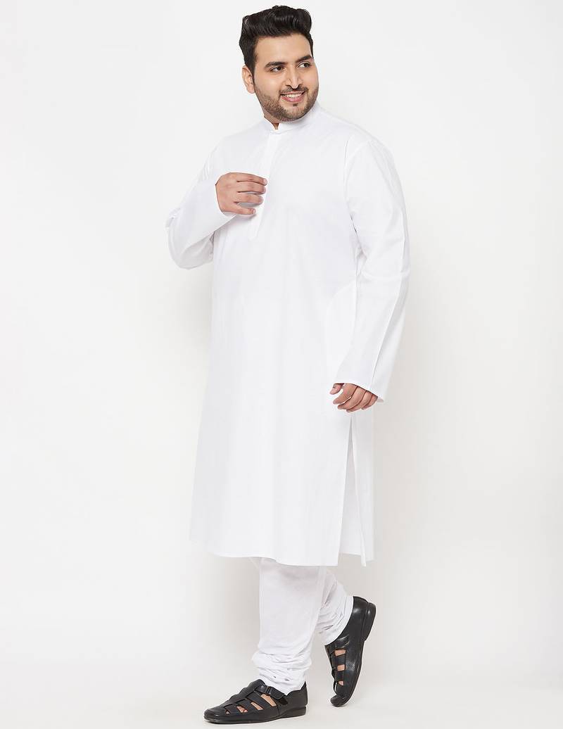Men's white cotton blend kurta pyjama set