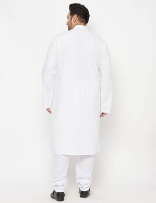 Men's white cotton blend kurta pyjama set 3