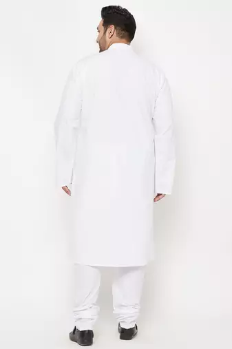 Men's white cotton blend kurta pyjama set