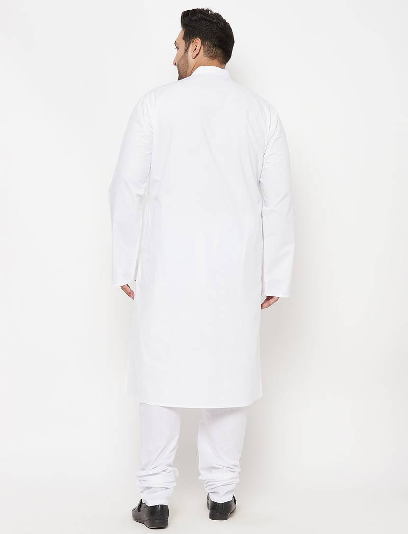 Men's white cotton blend kurta pyjama set