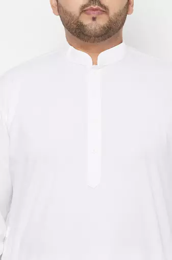 Men's white cotton blend kurta pyjama set