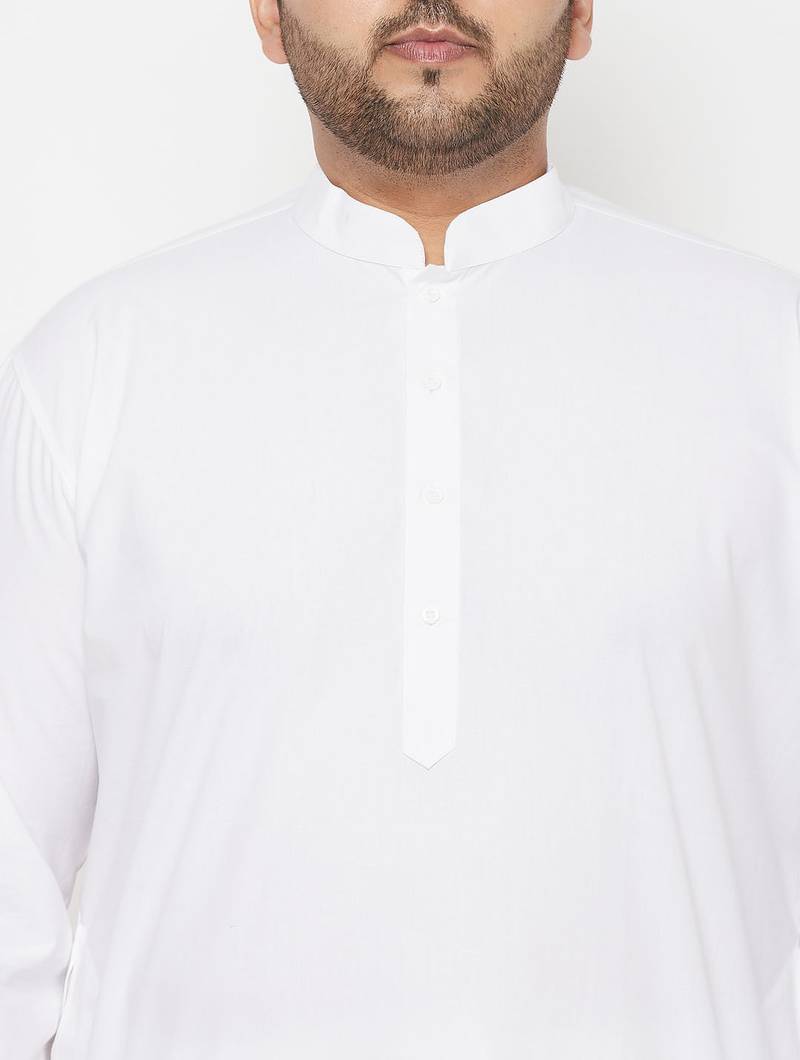 Men's white cotton blend kurta pyjama set