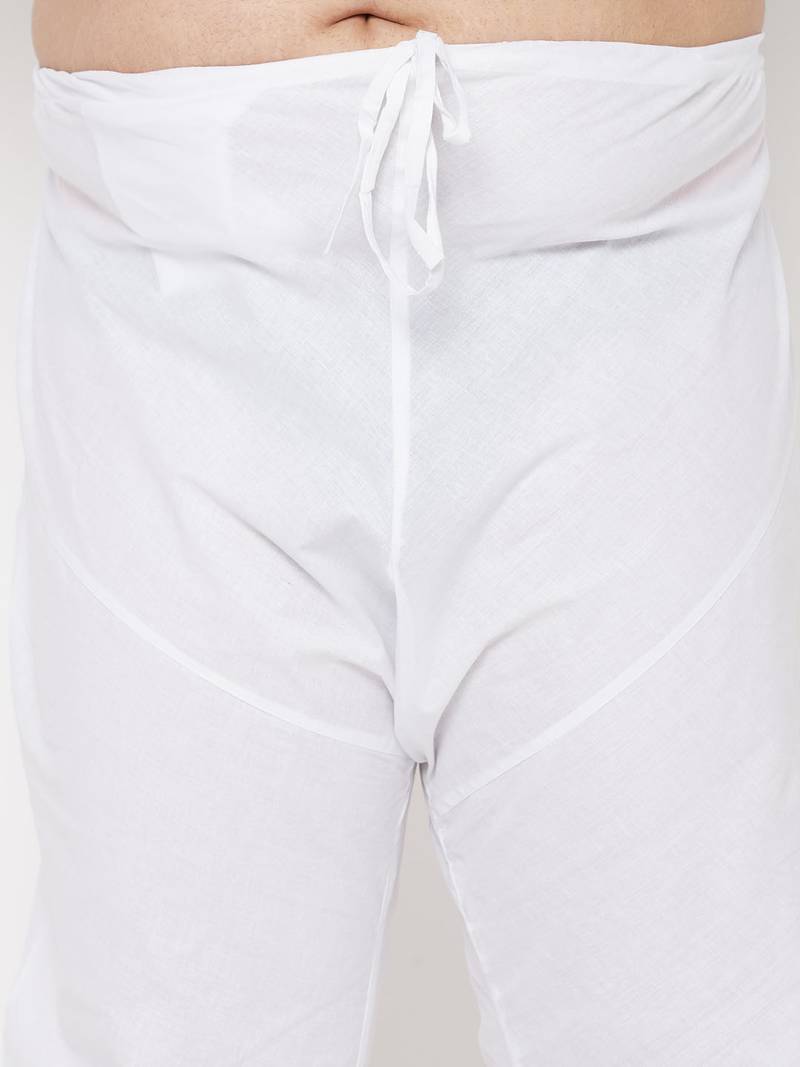 Men's white cotton blend kurta pyjama set