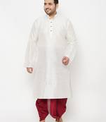 Men's white and maroon silk blend kurta and dhoti set