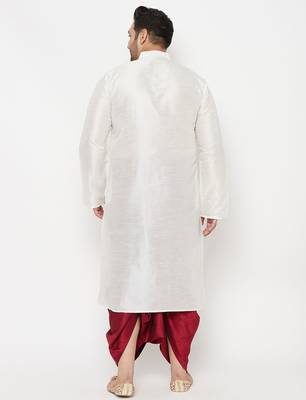 Men's white and maroon silk blend kurta and dhoti set 3