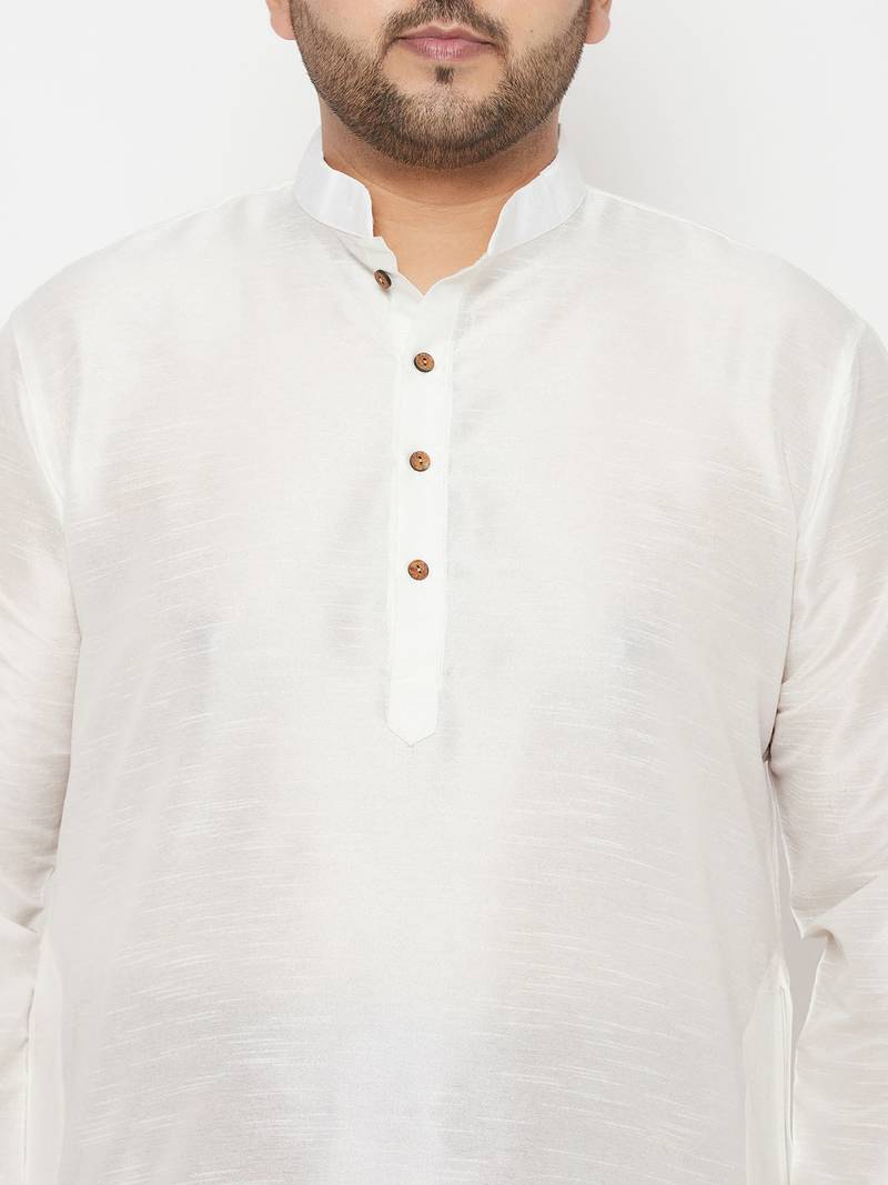 Men's white and maroon silk blend kurta and dhoti set