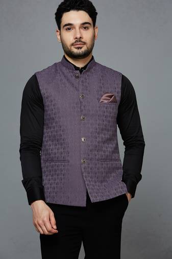 lavender ethnic motif jacquard nehru jacket