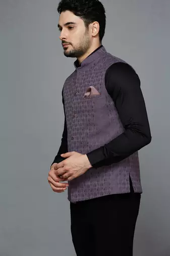 lavender ethnic motif jacquard nehru jacket