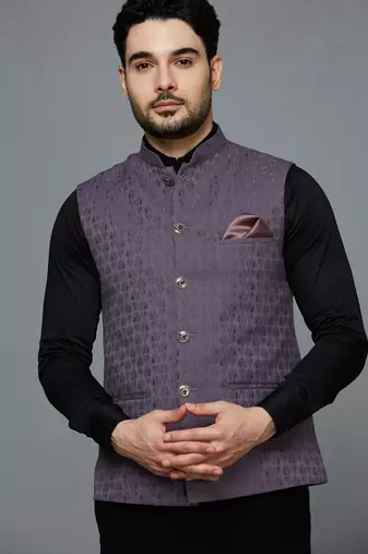 lavender ethnic motif jacquard nehru jacket