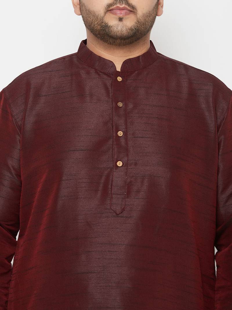 Men's wine and gold silk blend kurta and dhoti set