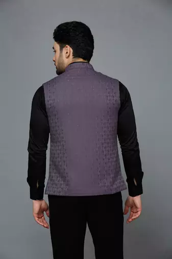 lavender ethnic motif jacquard nehru jacket