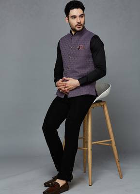 lavender ethnic motif jacquard nehru jacket 5