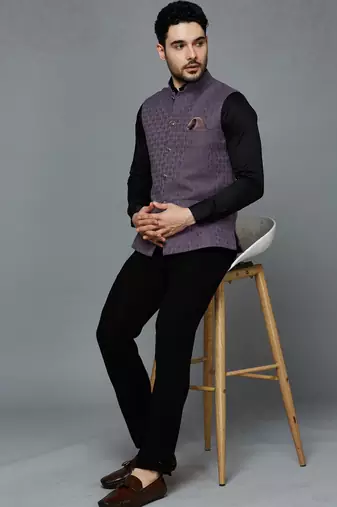 lavender ethnic motif jacquard nehru jacket