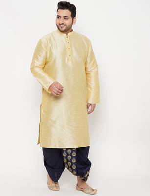 Men's gold and navy blue silk blend kurta and dhoti set 1