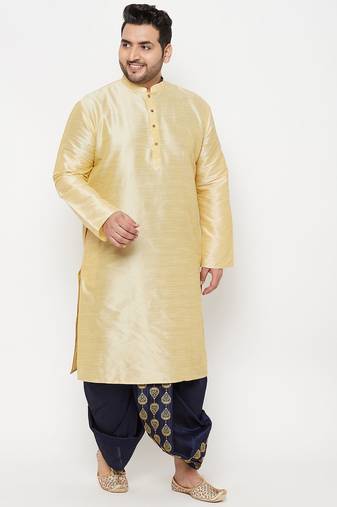 Men's gold and navy blue silk blend kurta and dhoti set